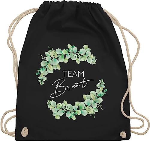 Turnbeutel Rucksack - JGA Junggesellenabschied Frauen - Team Braut Eukalyptus I Crew Bride - Unisize - Schwarz - stoffbeutel das gefolge der brauttaschen bachelorette party stoffrucksack