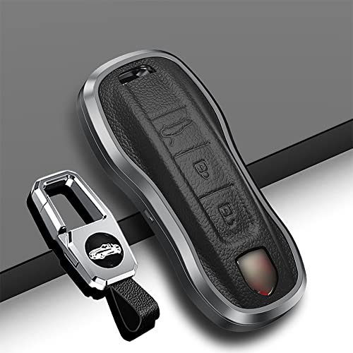 ontto Porte-clés en Cuir pour Porsche Cayenne 9YA Panamera 971 Porsche 911 Carrera Taycan Accessoires en Alliage d'aluminium Noir