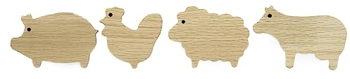 ScandiHooks Wandhaken für Kinder aus Holz, Tiere, Kinderzimmer, Bauernhof, Huhn, Kuh, Schaf und Schwein, Farm, Deko, Kleiderhaken, Garderobe, Garderobenhaken, Scandi-Style, Geschenkidee, 5 x 7 x 3