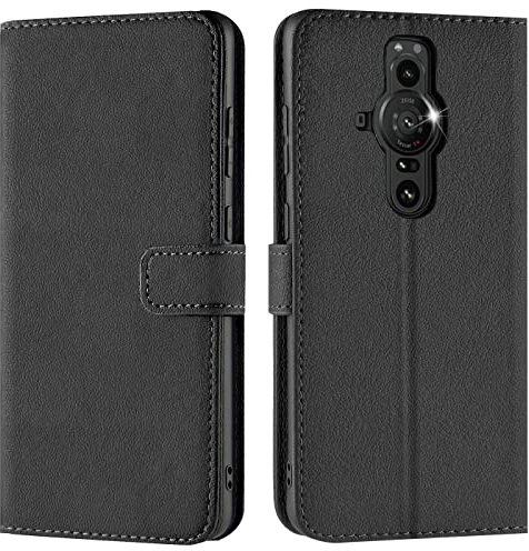 Verco Coque pour Sony Xperia Pro-I, Housse Portefeuille pour Sony Pro I Etui en Cuir Synthétique Fonction Stand Case, Noir