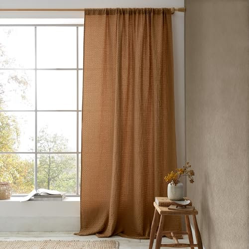 Pineapple Elephant Muscat Waffle 140x229cm Slot Top Voile Curtain Panel Caramel