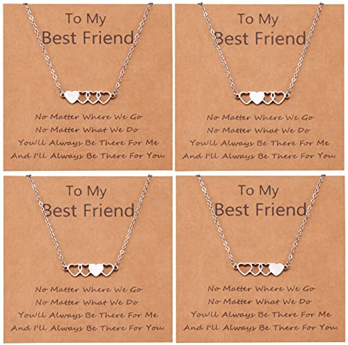 CheersLife 4 Stück Freundschaftsketten Beste Freundin BFF Langstrecken Passende Herzkette Schmuck Geschenk Für Frauen Mädchen Jungen Töchter Schwestern Geburtstag