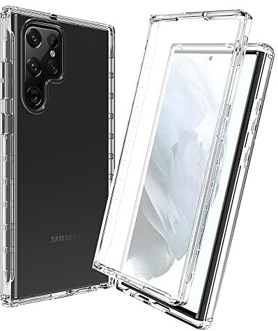 XINNI Cover per Samsung Galaxy S22 Ultra 5G, Protezione Schermo Integrata 360 Gradi Antiurto Custodia, Rugged Doppia Faccia Bumper Trasparente Full Guscio Fronte Retro Case, Cristallo