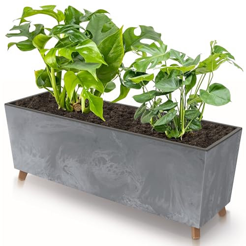 botle Jardinera con patas gris, 77 x 30 cm, estructura de hormigón con inserto para plantas, plástico, tamaño grande, con 2 estabilizadores, resistente a los rayos UV, para interiores y exteriores