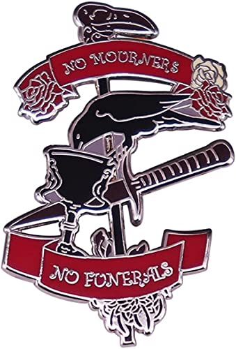 Keine Trauer Keine Beerdigungen Harte Emaille Pin Gotische Schwarze Krähe Trinken Poniard Broschen Cartoon Rote Rose Pflanze Pins Krähen Abzeichen