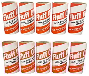 Fluff Off Lint Roller Refills,10 Rolls x 60 sheeets -TOTAL 600 SHEETS-Extra Sticky Easy Peel Sheets.Removes Pet Hair,Fluff & Dust from all Fabrics,Carpets,Clothes etc.