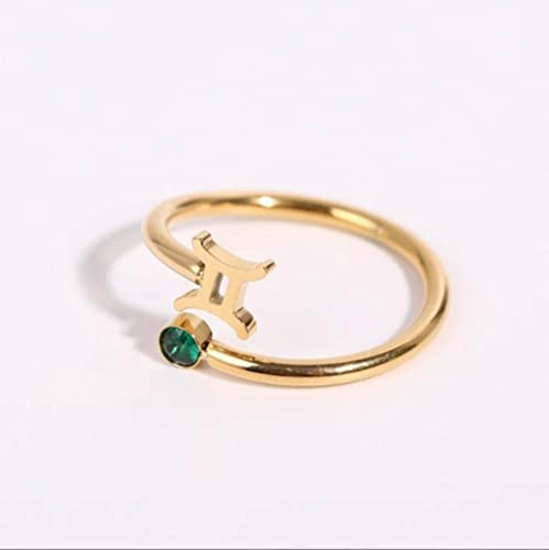 LODMLOER Modischer, Klassischer Offener Ring Mit Geburtsstein-Sternzeichen-Symbol-Design, Damen-/Herren-Horoskop, Himmlische Astrologie-Set, Damen-Modeschmuck, Geburtstagsgeschenk, Bild, Zwillinge