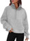 Timuspo Sudadera para mujer con forro polar, cremallera y cuello alto, gris, M