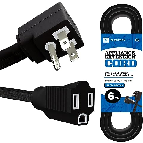 ELECTERY Rallonge robuste pour appareil électroménager, 14 AWG – Prise plate de terre à 3 broches, fil d'alimentation noir pour climatiseur intérieur et tous les grands appareils électroménagers, 15 A