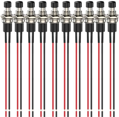 Gebildet 10pcs 7mm Precablato Momentaneo Mini Pulsante 3V-6V-12V-24V-230V/1A, SPST Normale Aperto 2Pin Pulsanti Temporanei per Modellismo Ferroviario Hobby(nero)