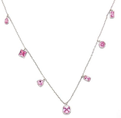 Collier en argent 925 avec saphir rose 3,95 carats, Superposition argent et platine, Saphir rose