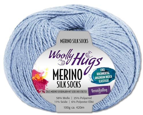 Frida's Wollhaus Woolly Hugs 100 g Merino Silk Socks Sockenwolle Sockengarn Strümpfe 15 Farben (257 | Hellblau)