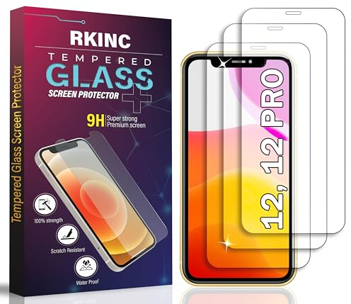 RKINC 3 Stück, Panzerglas Schutz Glas für iPhone 12 12 Pro 6.1-Inch, Panzer HD Displayschutzfolie, 0,33 mm kratzfest, splitterfrei, blasenfrei, lebenslangeGarantie