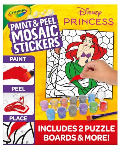 CRAYOLA Malen und Abziehen Mosaik-Aufkleber (20+ Stück), Malen nach Zahlen für Kinder, Mosaikkunst und Handwerk, abwaschbare Farbe, Aufkleberbogen