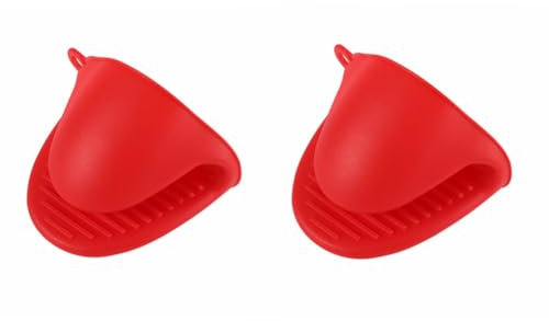 Mini Oven Gloves,Thicken Silicone Oven Mitt Heat Resistant Pinch Covers for Baking Cooking BBQ Grilling (Red)