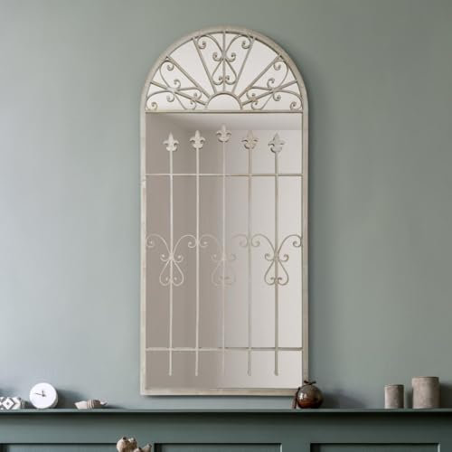 The Somerley Miroir Mural Extra Large avec Cadre Rustique et arqué Style fenêtre Gothique 140 x 65 cm Couleur Pierre Beige
