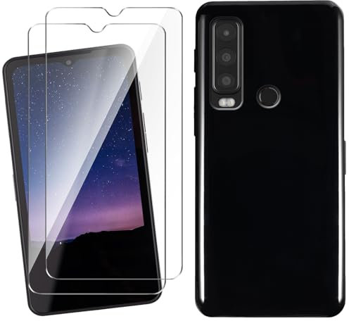 HuiYouMY Handyhülle Kompatibel mit Cat S75 Hülle Schwarz mit 2 Stück Gehärtetes Glas Schutzfolie, Weich Black Schutzhülle Starker Schutz Silikon Case TPU Cover (6.60)