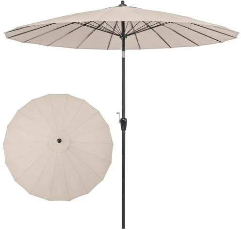RELAX4LIFE Sonnenschirm, Ø265cm, Sonnenschirm Balkon mit Handkurbel, 18 Rippen, Polyester, Großer Gartenschirm Terrassenschirm Knickbar, Marktschirm für Balkon, Terrasse & Garten, Sonnenschutz, Rund