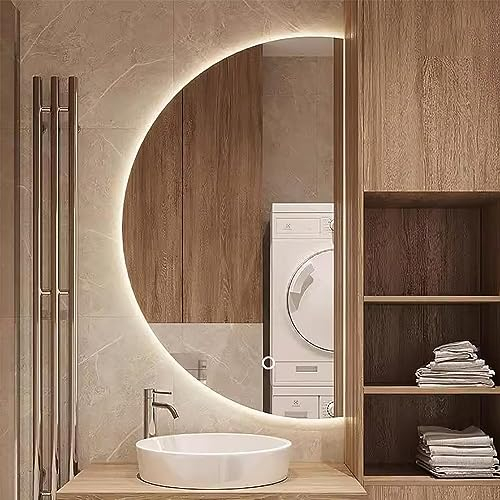 GLFNB 40″ Specchi da Bagno LED Intelligenti da Parete, Specchio cosmetico a Mezzaluna, antiappannamento, dimmerabile in 3 Colori, Specchio Illuminato con Interruttore tattile per Decorazioni