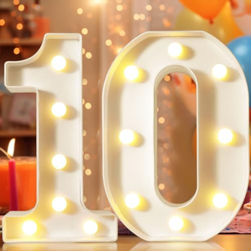 Chiffres décoratifs lumineux à DEL de 22,4 cm, numéros de chapiteau pour décorations de 10e anniversaire, panneau lumineux pour fête d'anniversaire, veilleuse, anniversaire de mariage, décoration