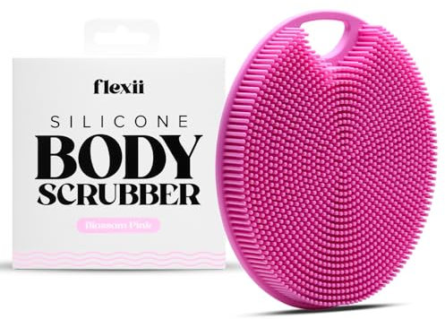 flexii® Silicone Body Scrubber - Premium Body Brush for Sensitive Skin, Body Exfoliator, Shower Scrubber, Silicone Loofah, Exfoliating Body Buffer for Men & Women - Pink