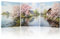 Piy Painting 3X Kunstdrücke auf Leinwand, Häuser am See Leinwand bilder, Idyllisch Landschaftsbilder Bild auf Leinwand mit Innerem Rahmen, Rosa Blumen Leinwandbild für Yoga-Raum Wohnzimmer 30x40cm