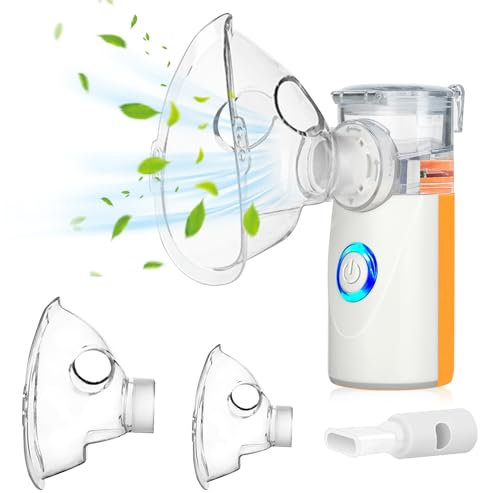 Aerosol Portatile per Adulti e Bambini,Aerosol Ultrasuoni Silenzioso,Ultrasuoni Macchina Aerosol per Malattie Respiratorie Efficace Inalatore Nebulizzatore con Boccaglio e 2 Macherine (Arancione)