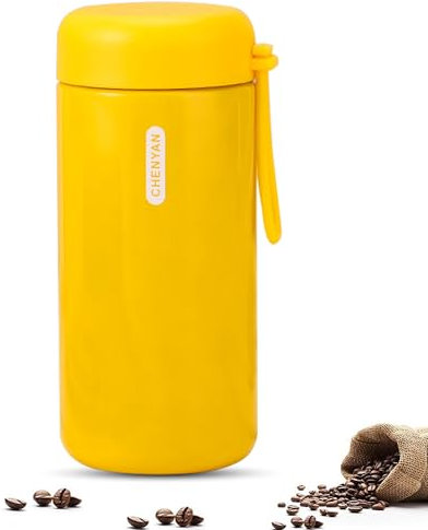 Kisuomaoyi Small Stainless Steel Water Bottle 150ML, Leak-Proof Insulated Flask with Double Wall Vacuum, Mini Flask with Portable Handle for Hot & Cold Drinks (Yellow)