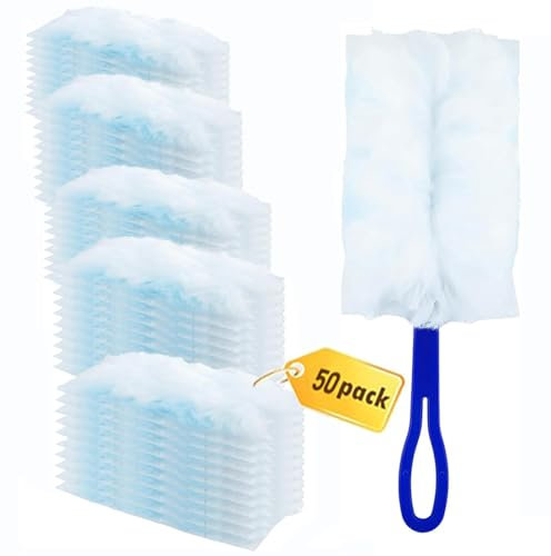 Recambios de Plumero para Swiffer Duster - Kit de 50 Recambios Desechables Multi-Superficie con 1 Mango - Plumero de 180º para el Hogar, Oficina, Muebles