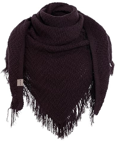 KNIT FACTORY - Dreiecksschal Amber - Damen Strickschal mit Wolle - Umschlagtuch für den Herbst und Winter - Winterschal - Dreieckstuch - Hochwertige Qualität - XXL Schal - 190x85 cm - Midnight Plum