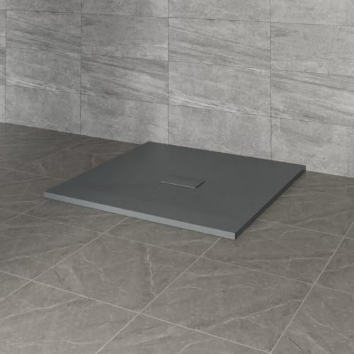 NRG 1000x1000mm SMC Square Shower Tray Anthracite Slip-Resistance Bathroom Shower Base Easy to Clean