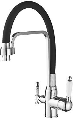 Vuadzren Rubinetto da cucina 3 vie, Rubinetto Lavello Cucina Con 2 Leve, girevole a 360°, con doccetta estraibile, 3 in 1, per filtro dell'acqua Con tubo G3/8