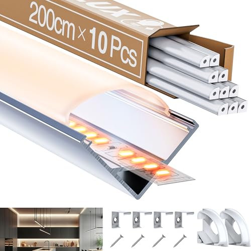 10 × LED Eckprofil Alu WeiB 2m für Max Breite10mm Led Strip, L2000*15.8 * 15.8mm, LED Profil 45 Grad Schiene V Form Eckprofil, LED Streifen Kanal und Diffusor für Indirekte (eckprofil - 2M, 10)