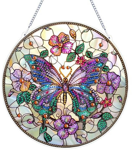Zamety Diamond Painting Anhänger, Diamond Painting Schmetterling, Diamond Painting Türkranz mit Kette, DIY Diamond Painting Fensterbilder, Wandbehang Kits für Fenster Wand und Eingang Decor
