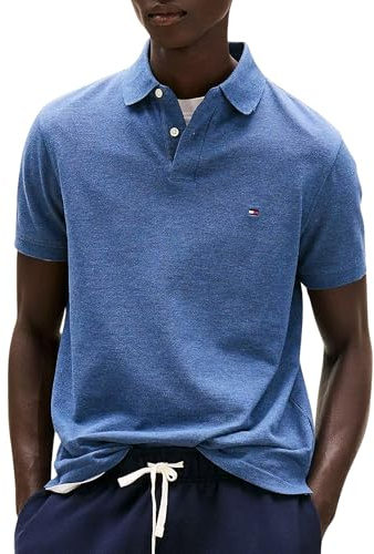 Tommy Hilfiger Polo de Manga Corta Hombre 1985 Regular Fit, Azul (Faded Indigo Heather), XS