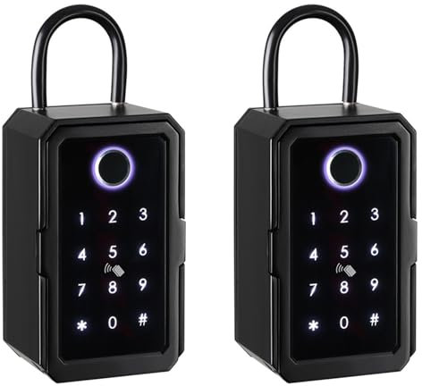 2 x Bluetooth-Schlüsselkasten mit Code und Fingerabdruck-Schlüsselsafe für Zuhause/Garage/Büro, Innen- und Außenbereich