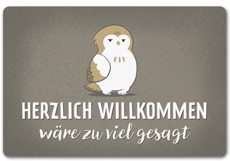 speecheese Eule Fußmatte in 40x60 cm ohne Rand mit Spruch Herzlich willkommen wäre zu viel gesagt Türmatte für Muffel Ideal beim Renovieren Umziehen oder Haus- Wohnungseinrichtung