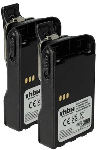 vhbw 2X Akku kompatibel mit Motorola GP628 Plus, GP344, GP388, GP338 Plus Funkgerät, Walkie Talkie (2600 mAh, 7,2 V, Li-Ion) + Gürtelclip