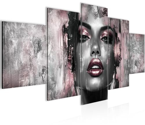 Runa Art Wandbilder Fashion Frau Bild auf Vlies Leinwand Deko Wohnzimmer Schlafzimmer Lippen Grau Rosa 052852c