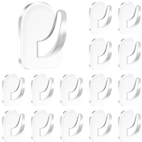 LFBEST 15 Pcs Sticky Hooks, Transparent Removable Plastic Magic Hooks with Non Marking Sticker Without Nails Drill, Ideal for Kitchen Bathroom Door Wall Hanging Coat Towel Key Decorations