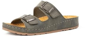 OHC Modele Hibiscus - Sandales Nu-Pieds Femme Confort Pieds Larges – Cuir Véritable, Semelle Orthopédique 7 Zones, Talon 3 cm – Réglables à Boucles – Style Estival Élégant pour Pieds Sensibles