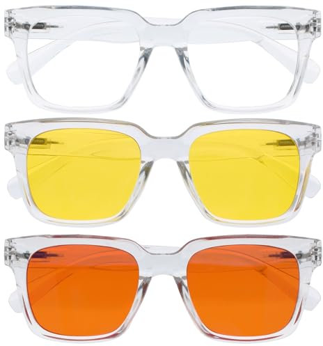 OPULIZE ERA Eye Protection Pack - Blue Light Glasses - Clear, Yellow & Orange UV400 Lenses - Anti-Reflective & Anti-Glare - 3 Pack - Oversized Frame - Work, Outdoor, Driving & Sleep Set - Men & Women