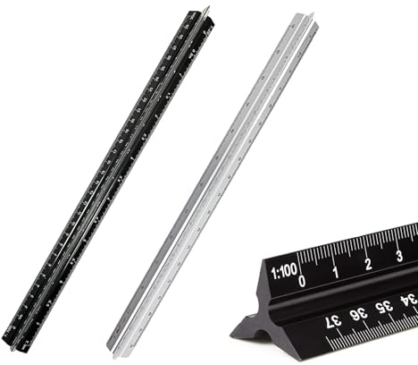 Architektonisches Lineal, 2 Stück, Aluminium, dreieckig, metrisch 1:20, 1:25, 1:50, 1:75, 1:100, 1:125, Standard 30,5 cm, für Architekten, Studenten, Zeichner und Ingenieure, Schwarz und Weiß