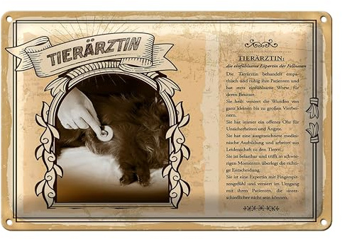 Tierärztin Blechschild | Einfühlsame Expertin | Dekoration für Tierliebhaber | 40 cm x 30 cm