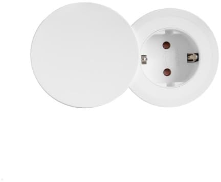 BACHMANN Einbausteckdose + Deckselset, PIX 1x Steckdose Weiß mit 2 Zierringen (Weiß und Edelstahl-Optik) und 0,2m GST Kabel (nur 45mm Einbautiefe)