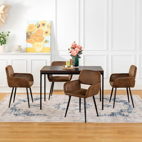 FurnitureR Esstische in Braun, Schlichter und eleganter Stil für 4 bis 6 Personen, Dicke Holzplatte mit Metallstruktur, für Küche, Esszimmer, 120 x 70 x 75 cm