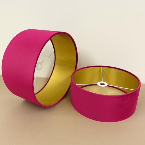 Plush Velvet Lampshade for Ceiling Shade, Table, Floor Lampshade with Brushed Gold Lining Handmade in The UK. (Hot Pink, Diameter 25 x 20cm Height)