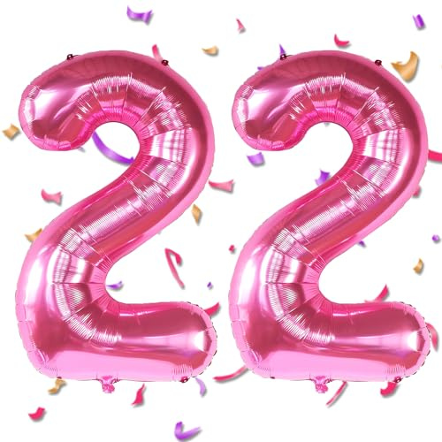 Luftballon Zahlen 22 Rosa,40 Zoll Heißes Rosa Luftballon 22，Rosa Zahlenballon 22 Helium Ballon Folienballon 22. Geburtstagsdeko for Männer Frauen 22.Geburtstagsparty Jubiläum