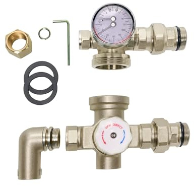 Underfloor Heating Manifold Thermostatic Controller Blending Mixing Valve with Adjustable Control Range - Water Temperature Control Unit with Gauge for Wet UFH Manifolds