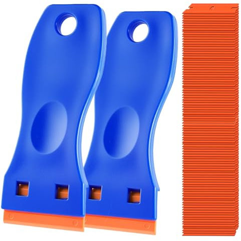 2PCS Plastic Scraper Tool with 110Pcs Plastic Scraper for Removing Lable, Glue, Decal in The Glass, Window, Floor, Car